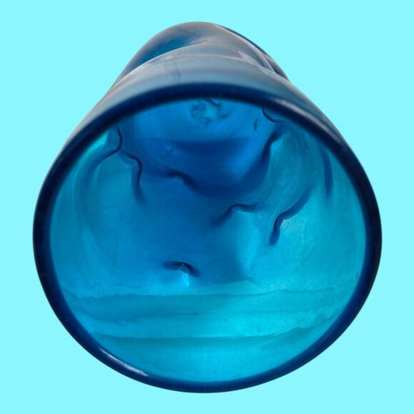 Vintage Single BLENKO Dark Blue Pinched Dimple 6.25” Handblown Glass Tumbler - Picture 7 of 8